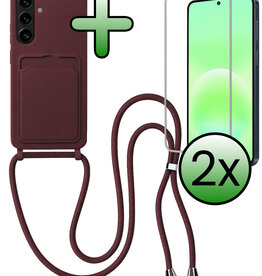 BASEY. BASEY. Samsung Galaxy A57 Hoesje Pashouder met Koord Met 2x Screenprotector - Aubergine