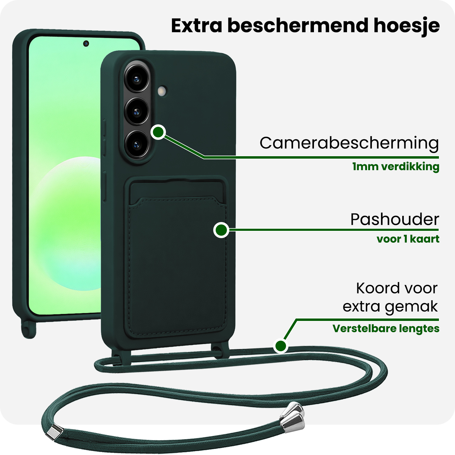 BASEY. BASEY. Samsung Galaxy A57 Hoesje Pashouder met Koord - Donkergroen