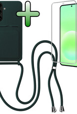 BASEY. BASEY. Samsung Galaxy A57 Hoesje Pashouder met Koord Met Screenprotector - Donkergroen