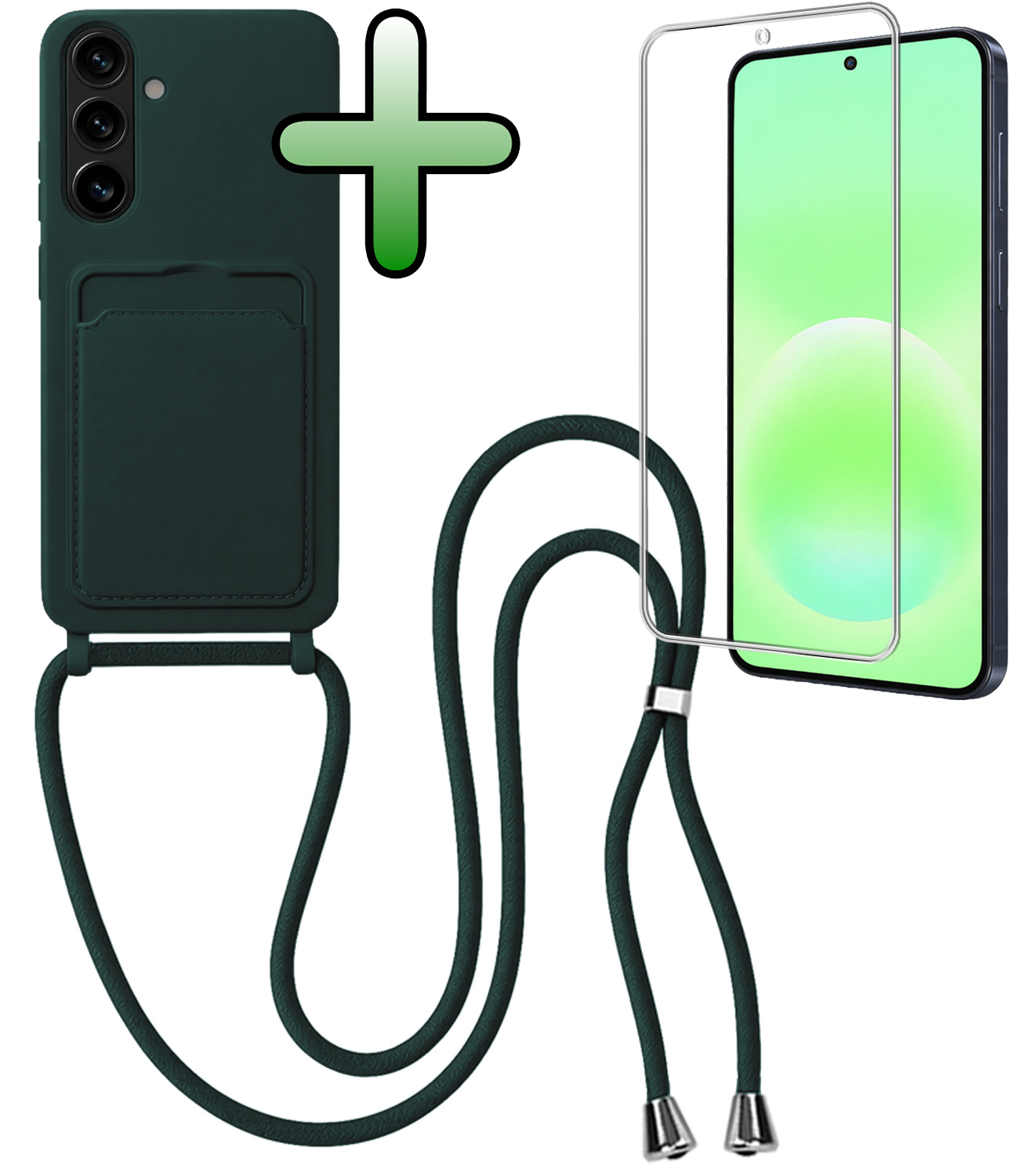 BASEY. BASEY. Samsung Galaxy A57 Hoesje Pashouder met Koord Met Screenprotector - Donkergroen