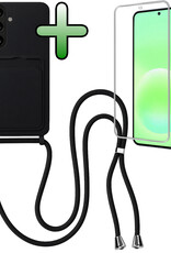 BASEY. BASEY. Samsung Galaxy A57 Hoesje Pashouder met Koord Met Screenprotector - Zwart