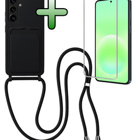 BASEY. BASEY. Samsung Galaxy A57 Hoesje Pashouder met Koord Met Screenprotector - Zwart