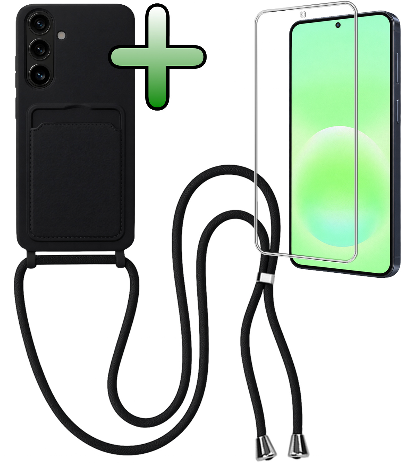 BASEY. BASEY. Samsung Galaxy A57 Hoesje Pashouder met Koord Met Screenprotector - Zwart