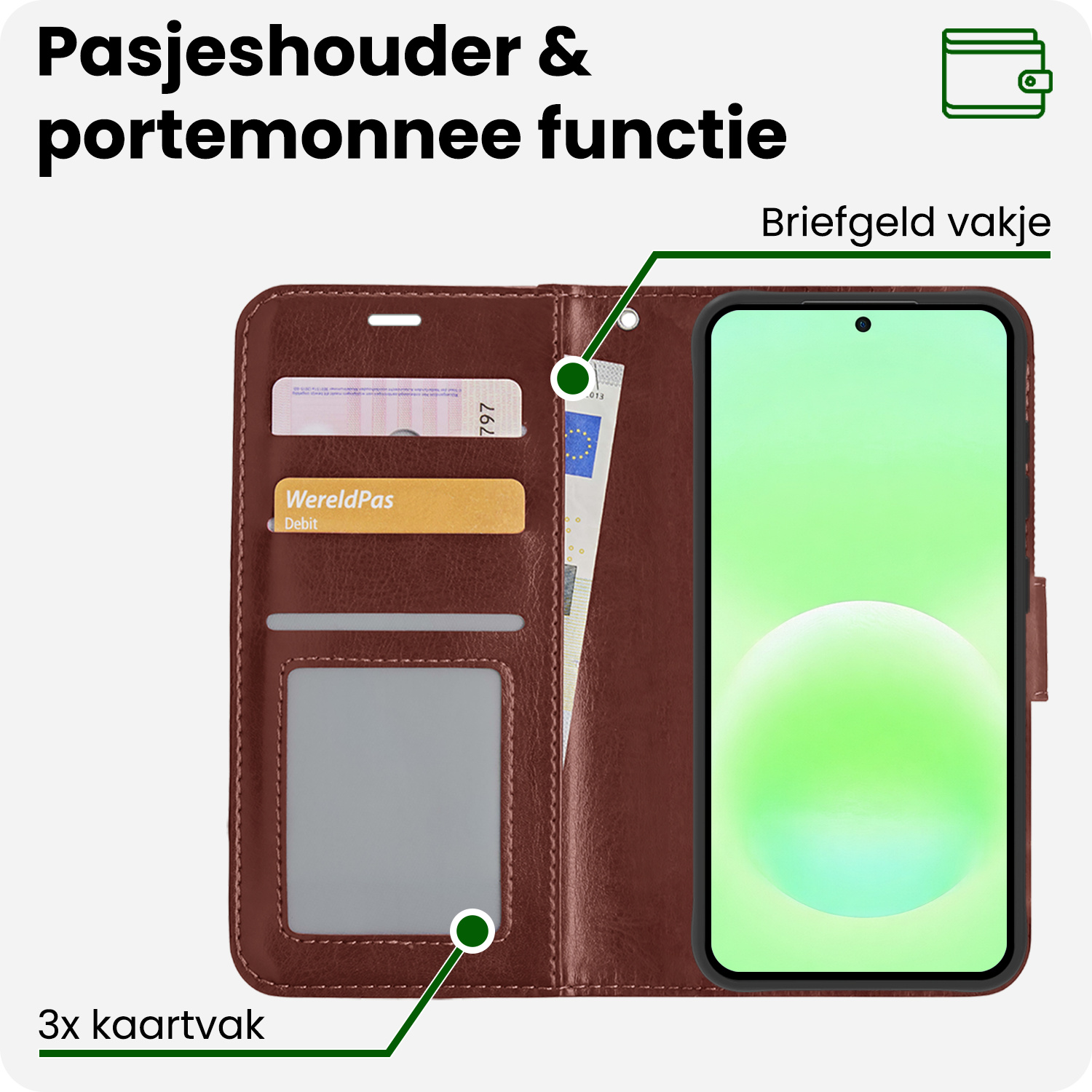 BASEY. BASEY. Samsung Galaxy A57 Hoesje Bookcase Met Screenprotector - Bruin
