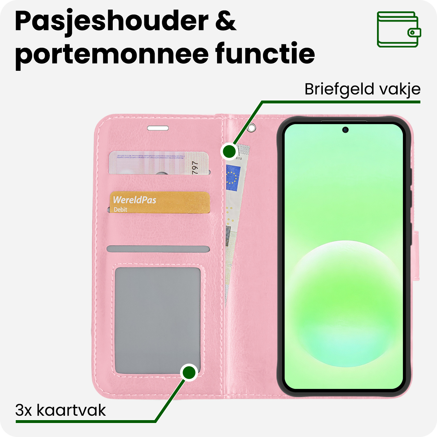 BASEY. BASEY. Samsung Galaxy A57 Hoesje Bookcase Met Screenprotector - Lichtroze