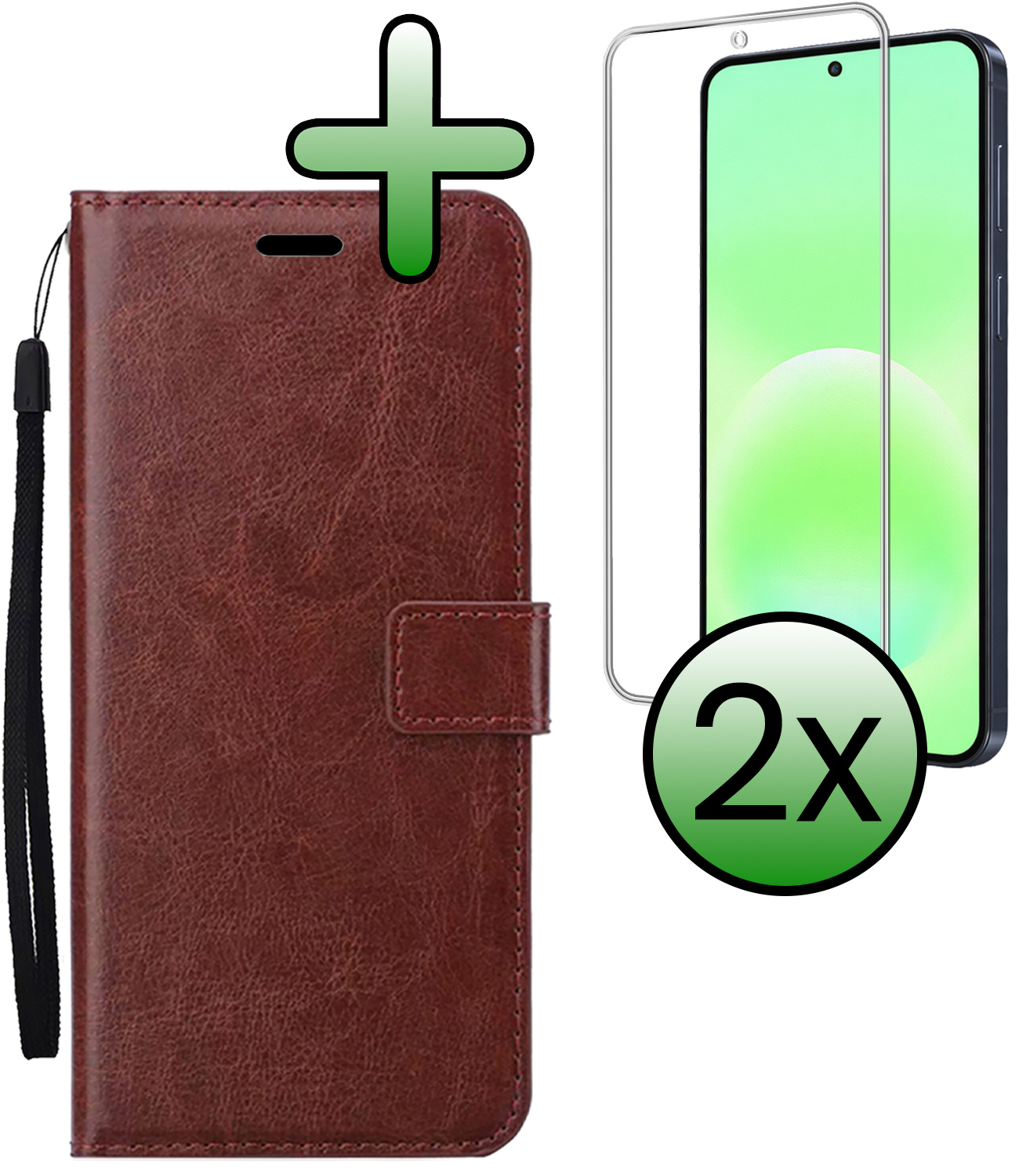 BASEY. BASEY. Samsung Galaxy A57 Hoesje Bookcase Met 2x Screenprotector - Bruin