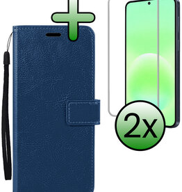 BASEY. BASEY. Samsung Galaxy A57 Hoesje Bookcase Met 2x Screenprotector - Donkerblauw