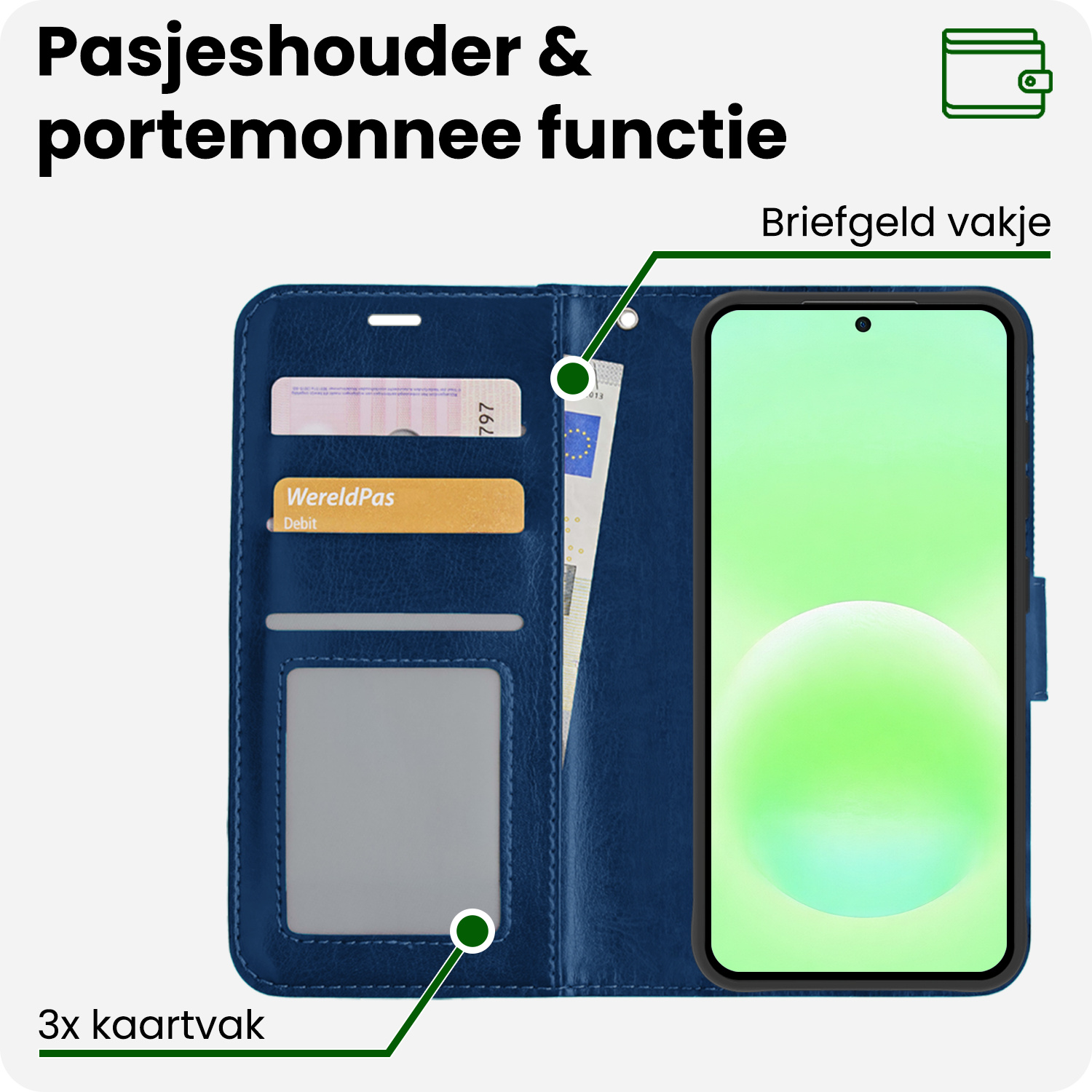 BASEY. BASEY. Samsung Galaxy A57 Hoesje Bookcase Met 2x Screenprotector - Donkerblauw