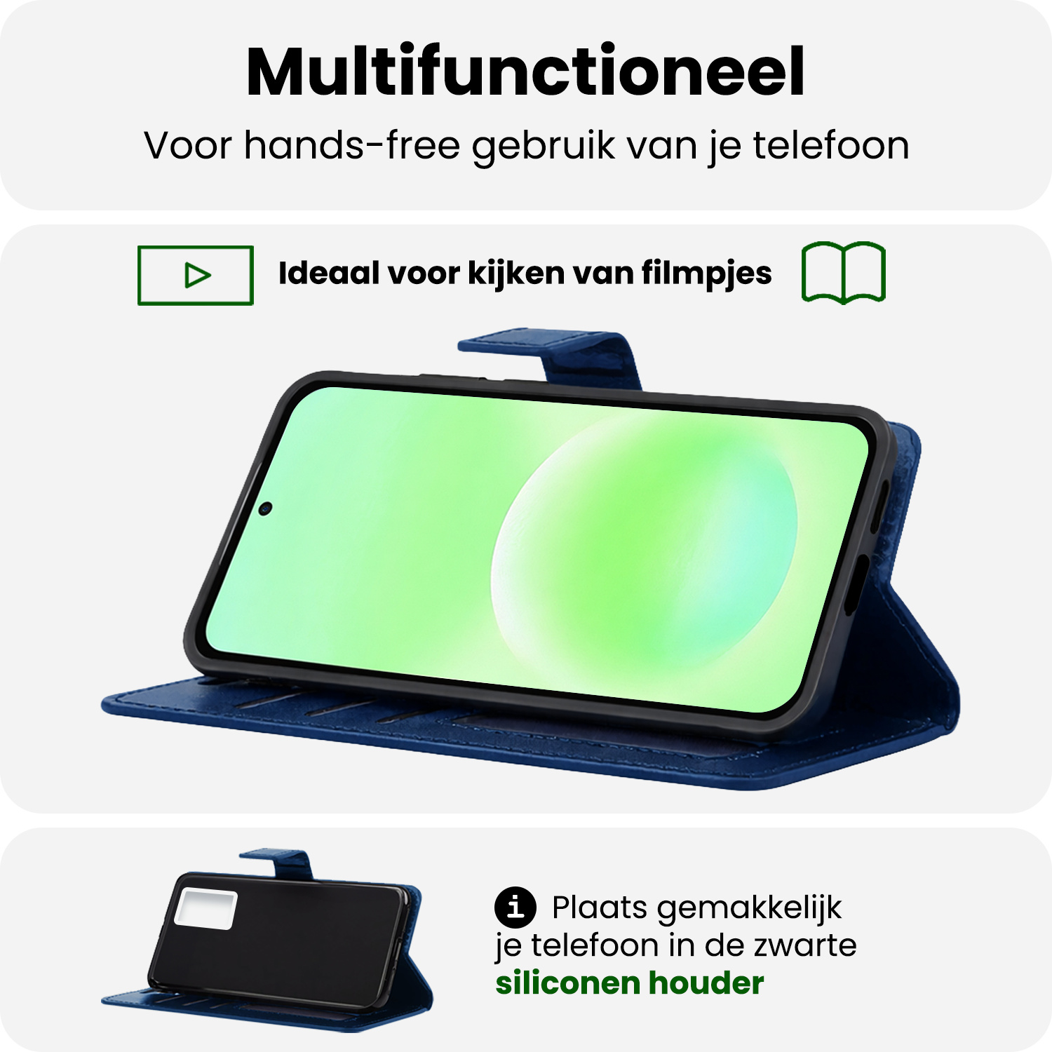 BASEY. BASEY. Samsung Galaxy A57 Hoesje Bookcase Met 2x Screenprotector - Donkerblauw