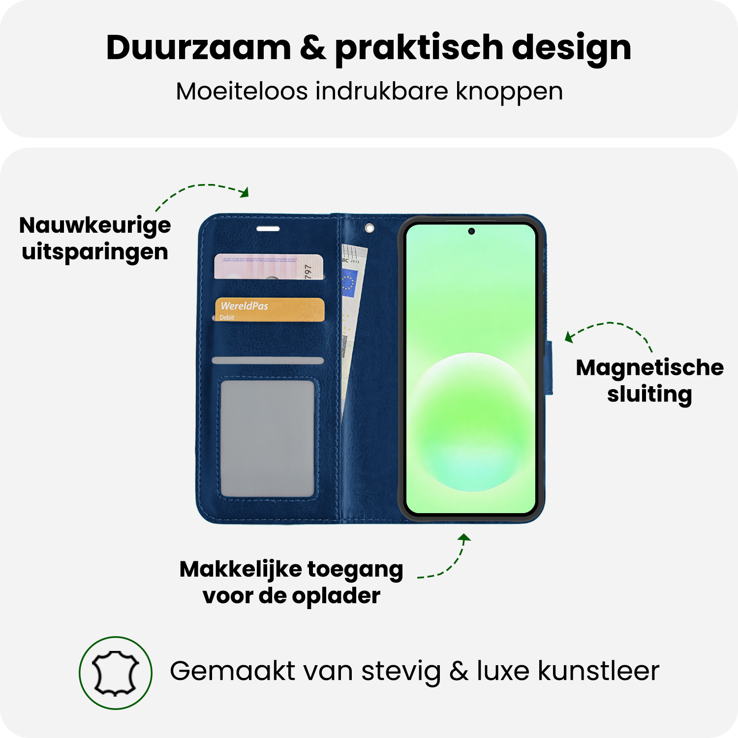 BASEY. BASEY. Samsung Galaxy A57 Hoesje Bookcase Met 2x Screenprotector - Donkerblauw