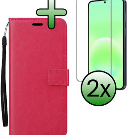 BASEY. BASEY. Samsung Galaxy A57 Hoesje Bookcase Met 2x Screenprotector - Donkerroze