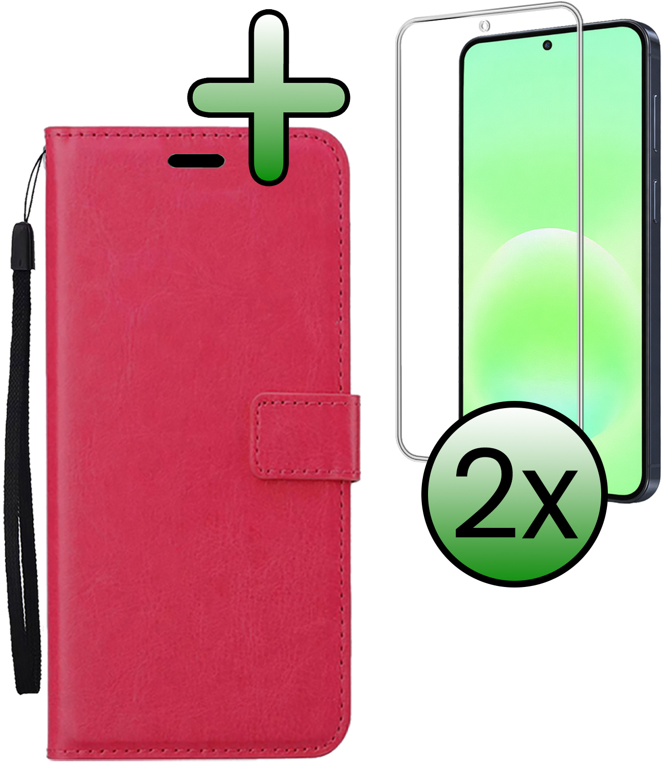 BASEY. BASEY. Samsung Galaxy A57 Hoesje Bookcase Met 2x Screenprotector - Donkerroze