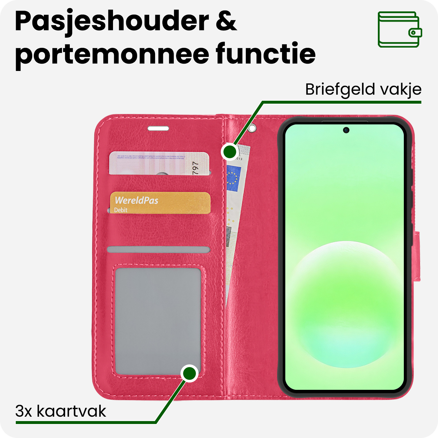 BASEY. BASEY. Samsung Galaxy A57 Hoesje Bookcase Met 2x Screenprotector - Donkerroze