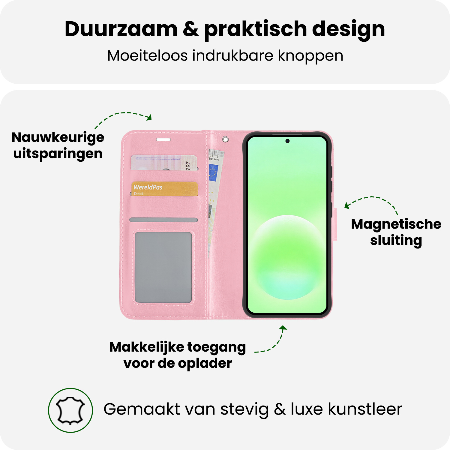 BASEY. BASEY. Samsung Galaxy A57 Hoesje Bookcase Met 2x Screenprotector - Lichtroze