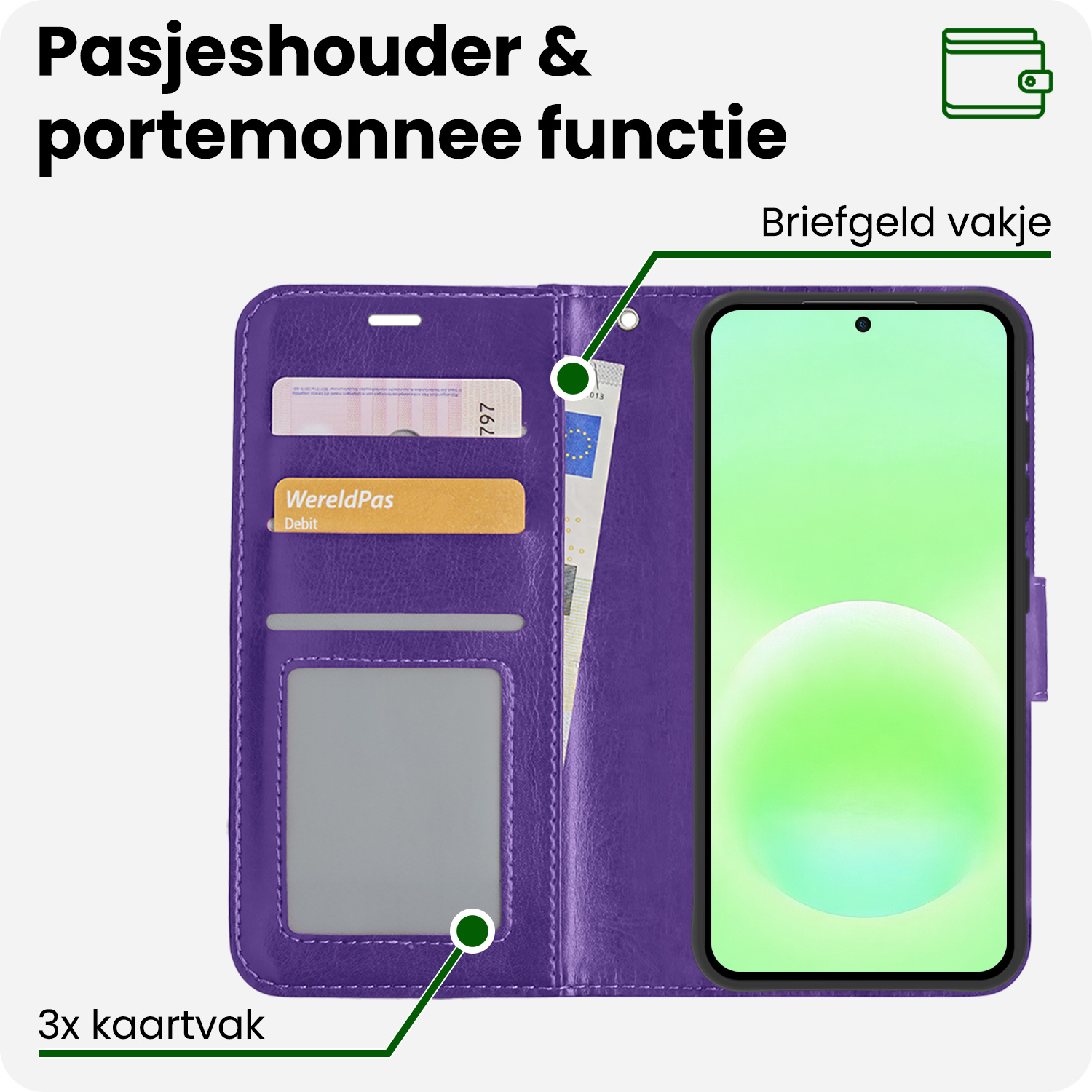 BASEY. BASEY. Samsung Galaxy A57 Hoesje Bookcase Met 2x Screenprotector - Paars
