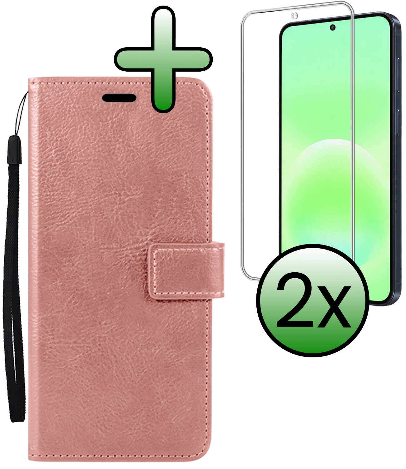 BASEY. BASEY. Samsung Galaxy A57 Hoesje Bookcase Met 2x Screenprotector - Rose Goud