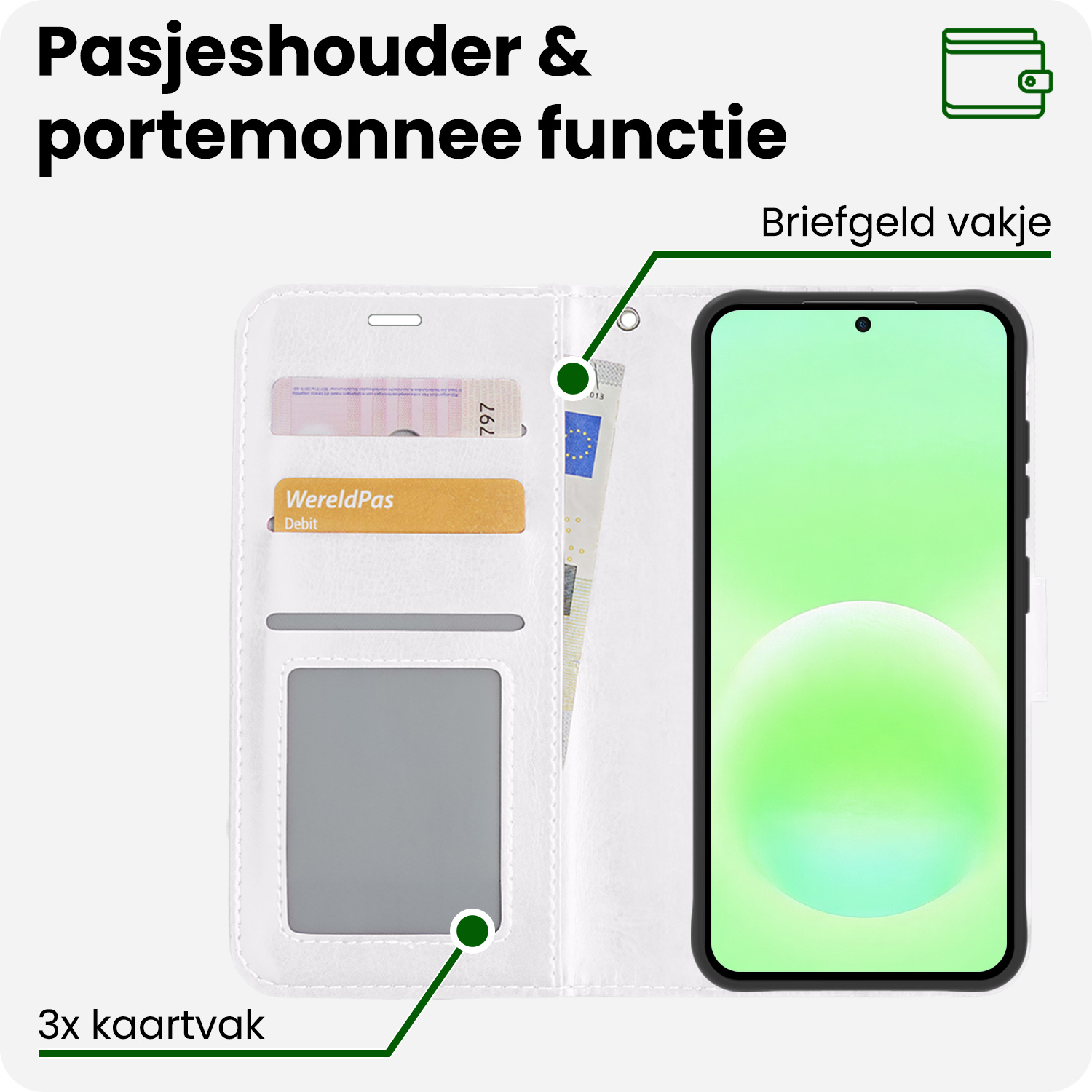 BASEY. BASEY. Samsung Galaxy A57 Hoesje Bookcase Met 2x Screenprotector - Wit