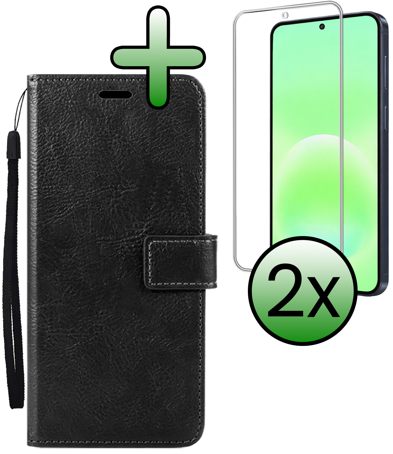 BASEY. BASEY. Samsung Galaxy A57 Hoesje Bookcase Met 2x Screenprotector - Zwart