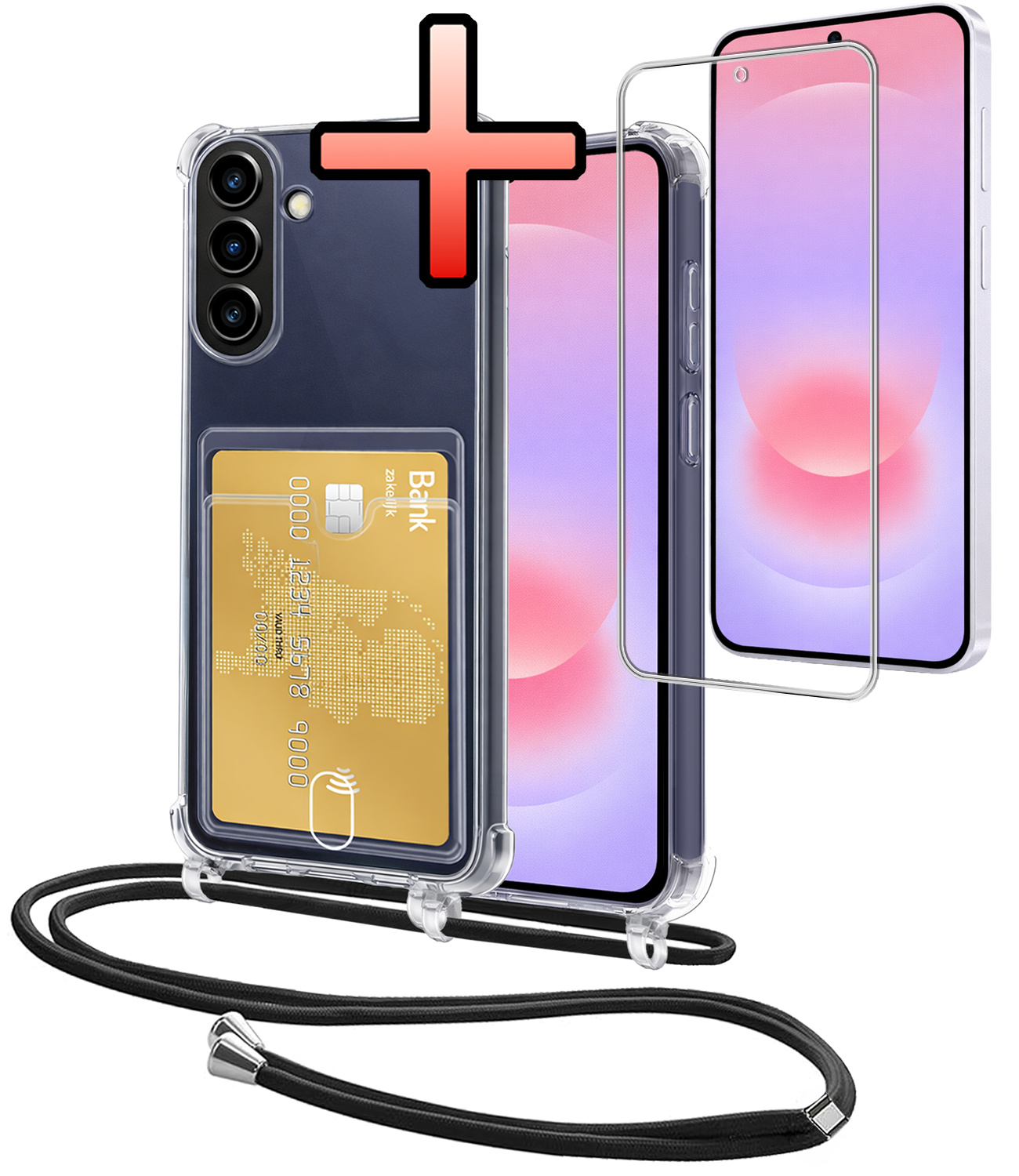 NoXx NoXx Samsung Galaxy A37 Hoesje Pashouder met Koord Met 2x Screenprotector