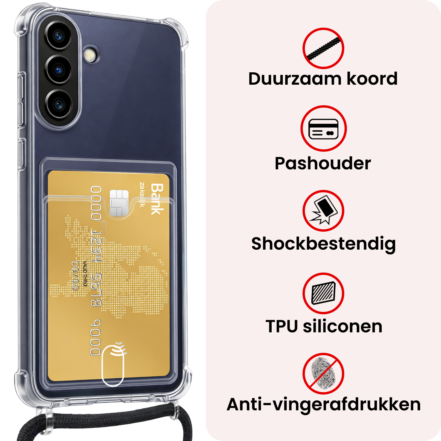 NoXx NoXx Samsung Galaxy A37 Hoesje Pashouder met Koord Met 2x Screenprotector