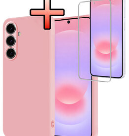 NoXx NoXx Samsung Galaxy A37 Hoesje Siliconen Met Screenprotector - Lichtroze