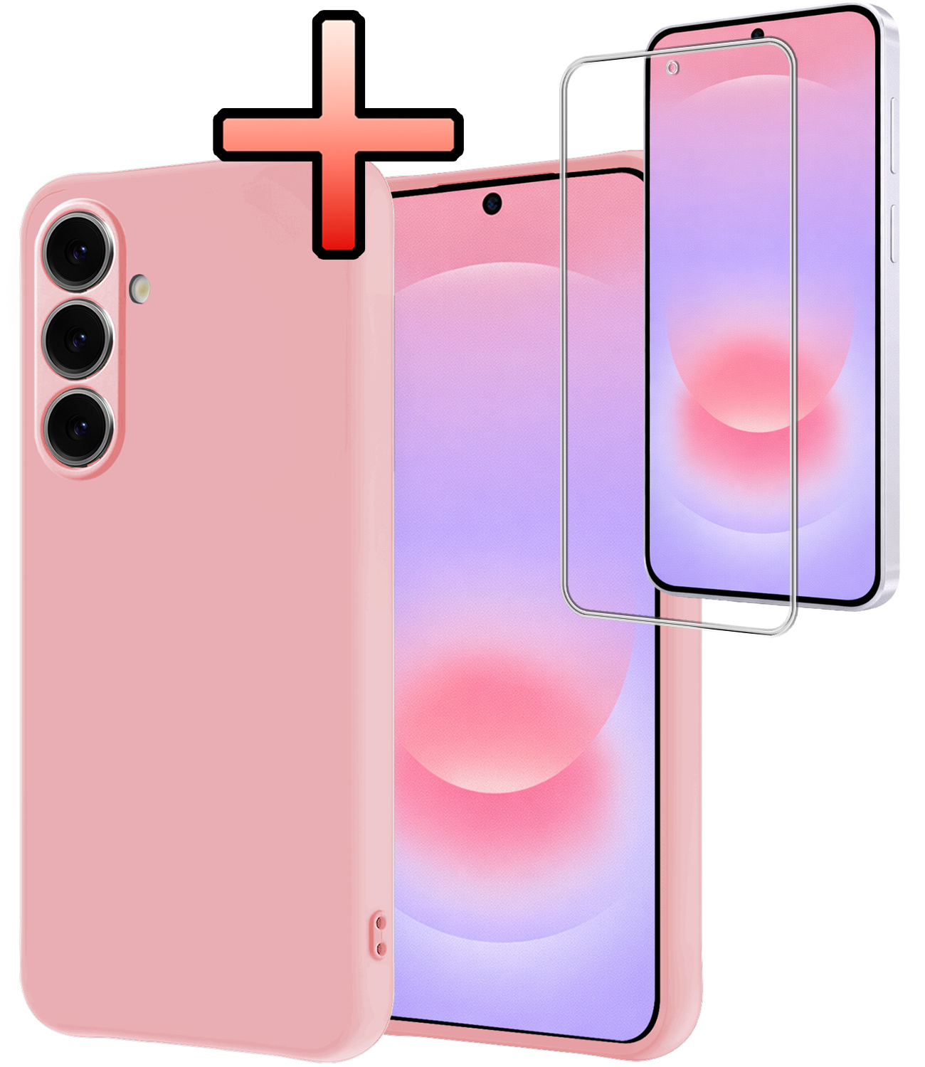 NoXx NoXx Samsung Galaxy A37 Hoesje Siliconen Met Screenprotector - Lichtroze