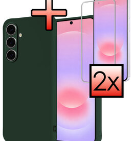 NoXx NoXx Samsung Galaxy A37 Hoesje Siliconen Met 2x Screenprotector - Donkergroen