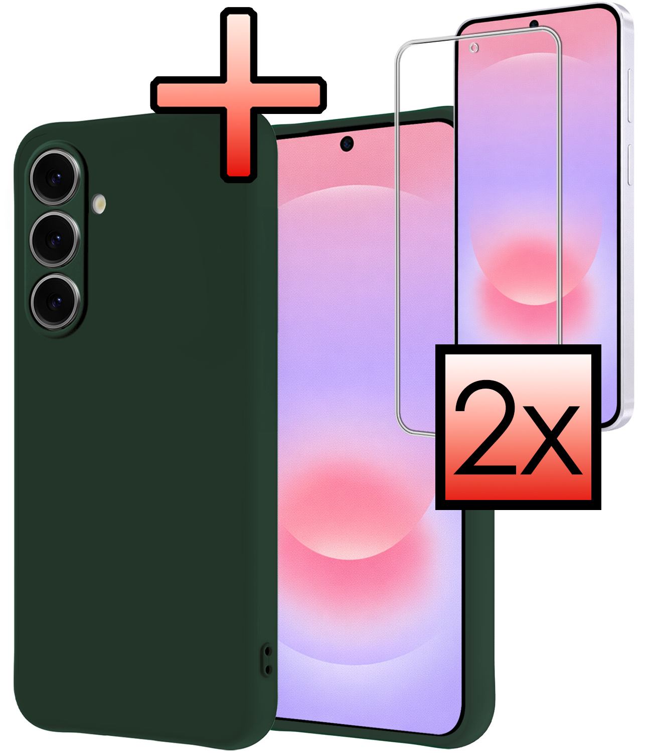 NoXx NoXx Samsung Galaxy A37 Hoesje Siliconen Met 2x Screenprotector - Donkergroen