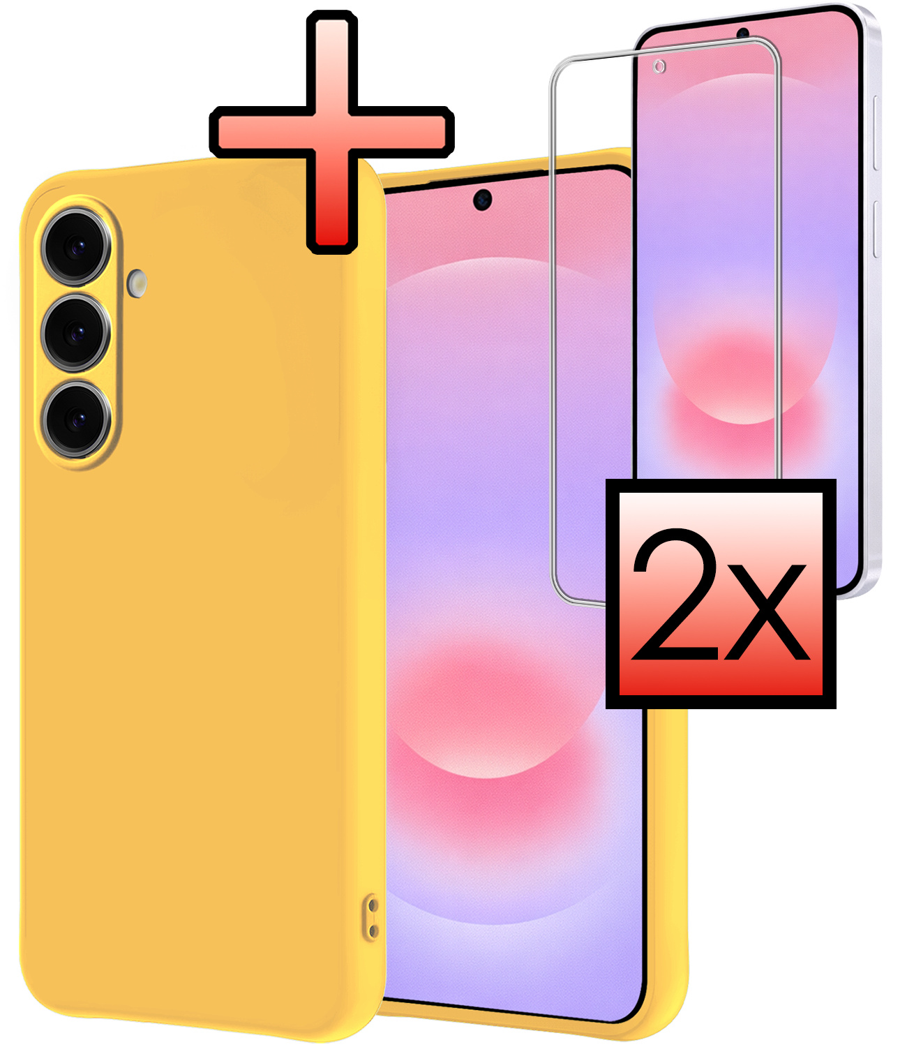 NoXx NoXx Samsung Galaxy A37 Hoesje Siliconen Met 2x Screenprotector - Geel