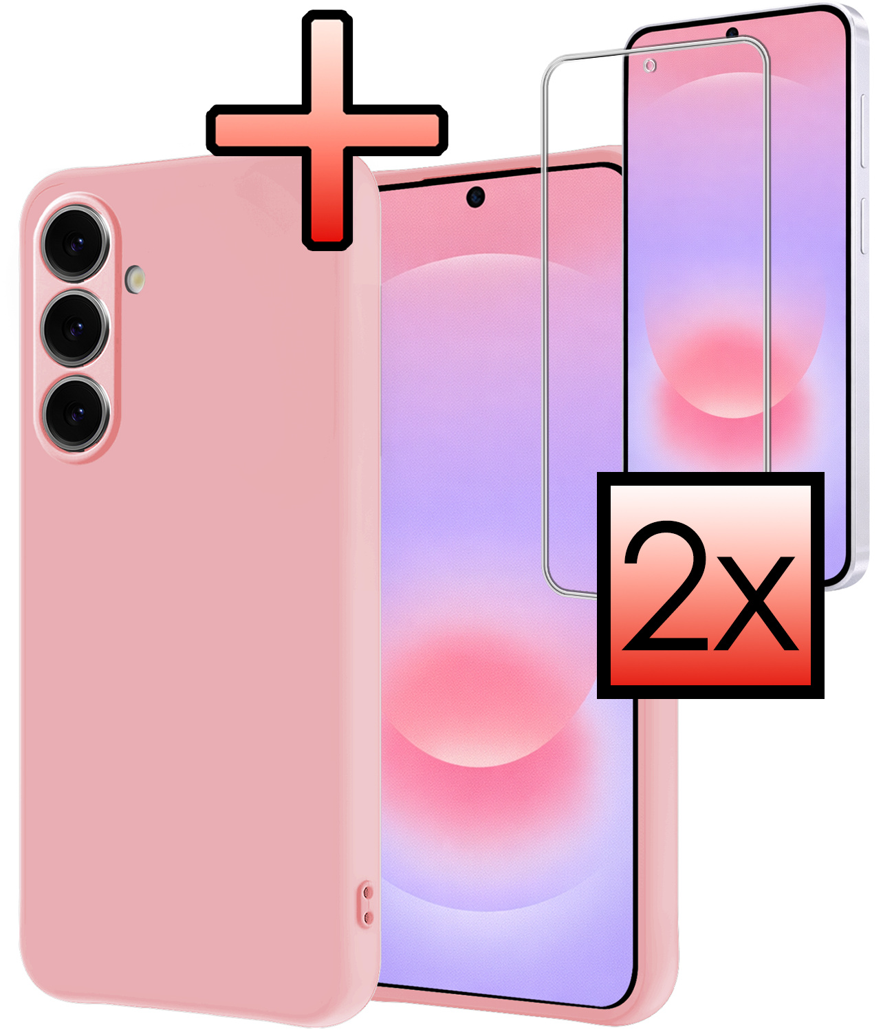 NoXx NoXx Samsung Galaxy A37 Hoesje Siliconen Met 2x Screenprotector - Lichtroze