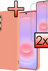 NoXx NoXx Samsung Galaxy A37 Hoesje Siliconen Met 2x Screenprotector - Perzik