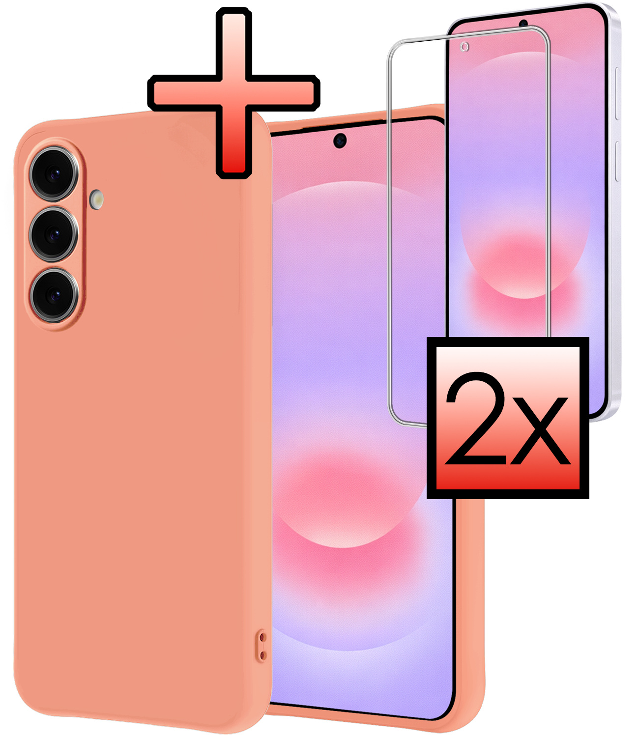 NoXx NoXx Samsung Galaxy A37 Hoesje Siliconen Met 2x Screenprotector - Perzik