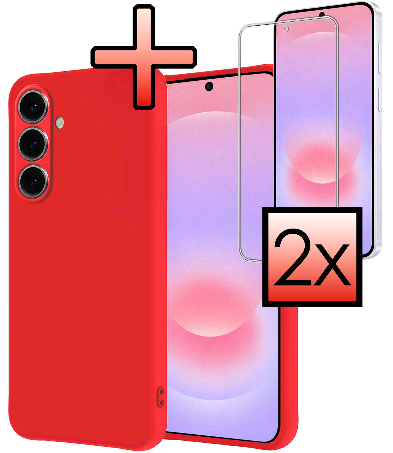 NoXx NoXx Samsung Galaxy A37 Hoesje Siliconen Met 2x Screenprotector - Rood