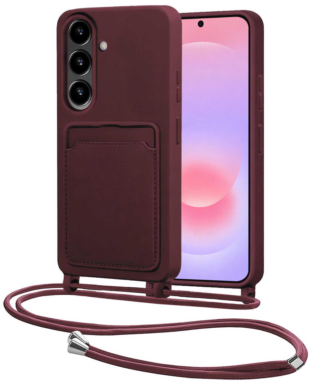 NoXx NoXx Samsung Galaxy A37 Hoesje Pashouder met Koord - Aubergine