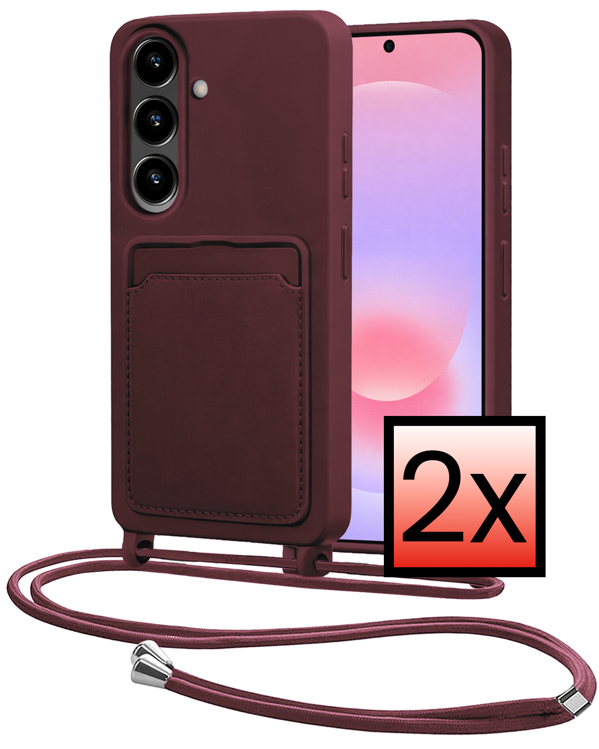 NoXx NoXx Samsung Galaxy A37 Hoesje Pashouder met Koord - Aubergine - 2 PACK