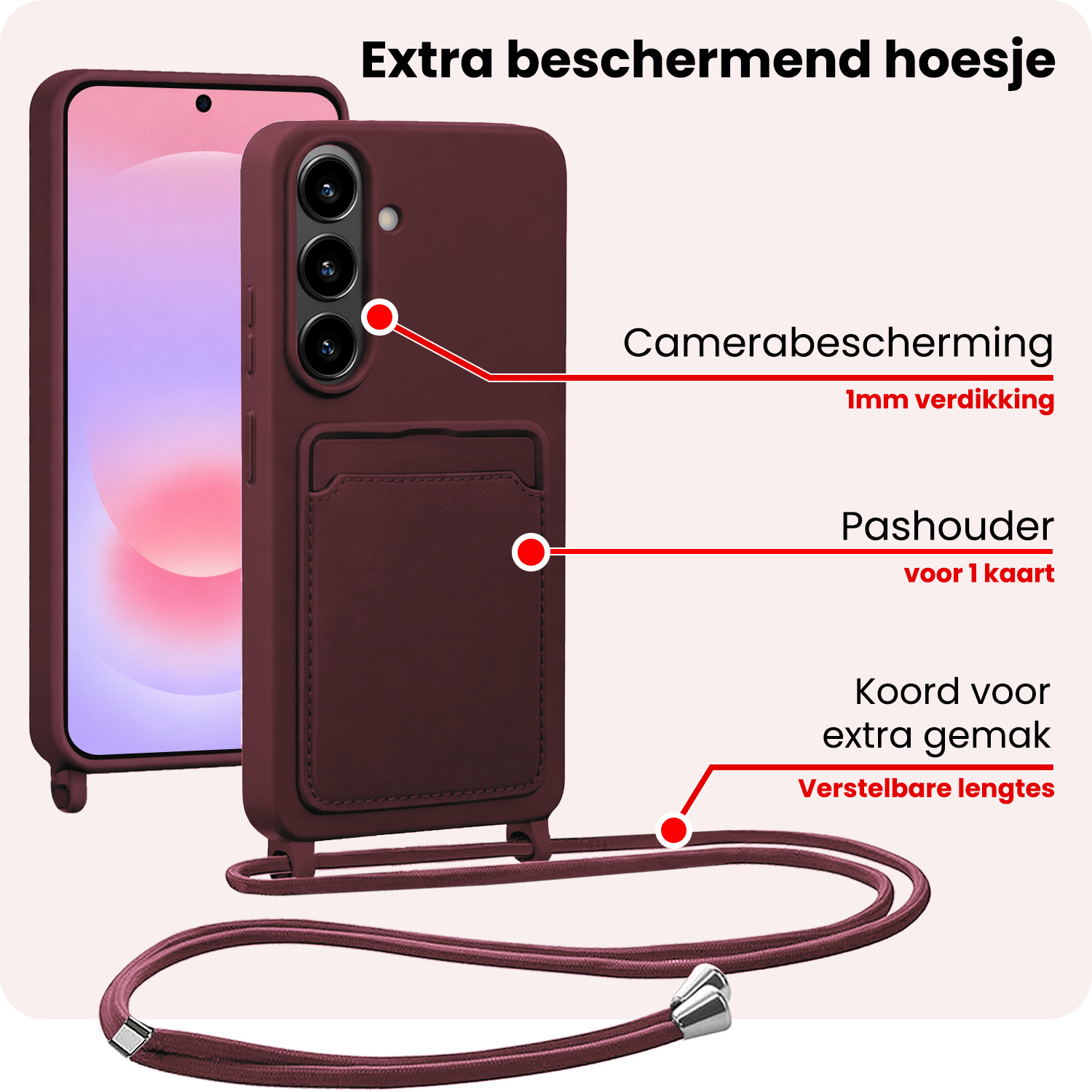 NoXx NoXx Samsung Galaxy A37 Hoesje Pashouder met Koord - Aubergine - 2 PACK