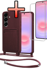 NoXx NoXx Samsung Galaxy A37 Hoesje Pashouder met Koord Met Screenprotector - Aubergine