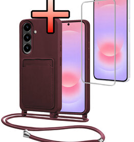 NoXx NoXx Samsung Galaxy A37 Hoesje Pashouder met Koord Met Screenprotector - Aubergine