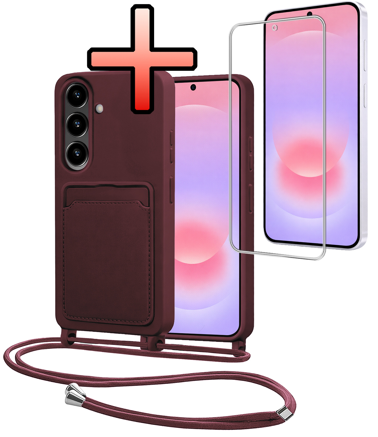 NoXx NoXx Samsung Galaxy A37 Hoesje Pashouder met Koord Met Screenprotector - Aubergine