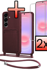 NoXx NoXx Samsung Galaxy A37 Hoesje Pashouder met Koord Met 2x Screenprotector - Aubergine