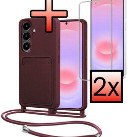 NoXx NoXx Samsung Galaxy A37 Hoesje Pashouder met Koord Met 2x Screenprotector - Aubergine