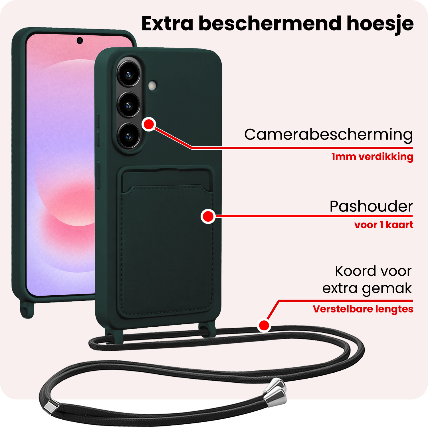 NoXx NoXx Samsung Galaxy A37 Hoesje Pashouder met Koord - Donkergroen