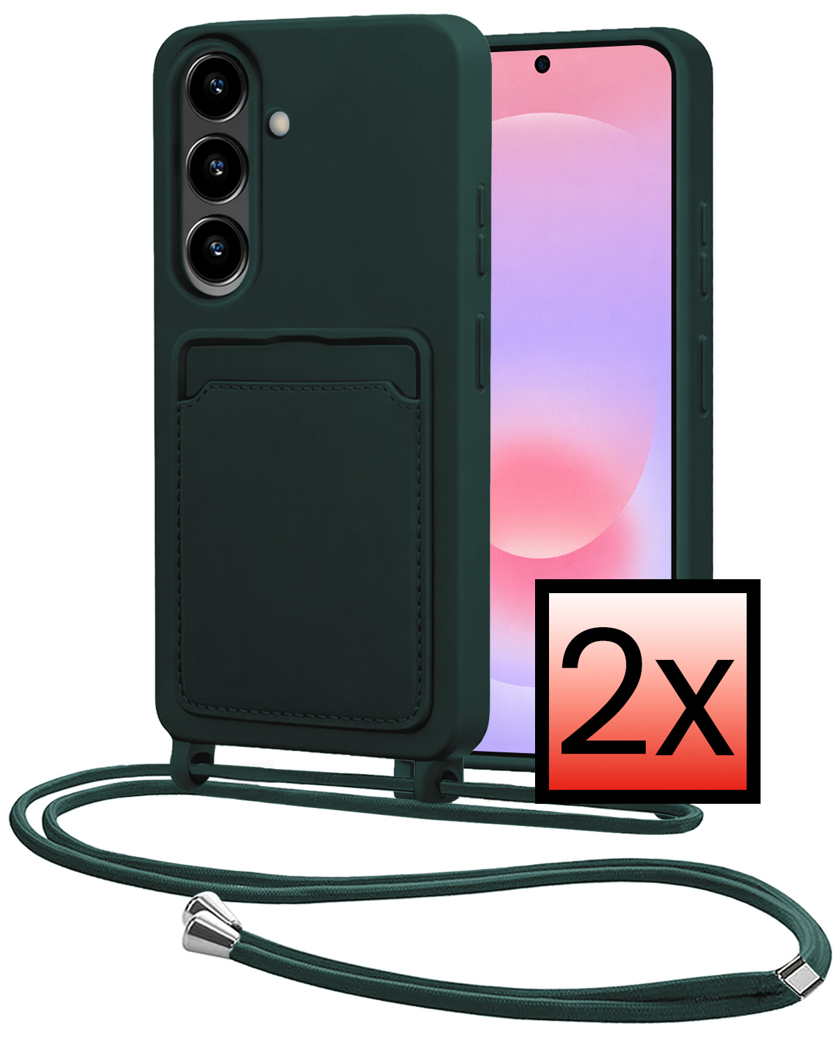 NoXx NoXx Samsung Galaxy A37 Hoesje Pashouder met Koord - Donkergroen - 2 PACK