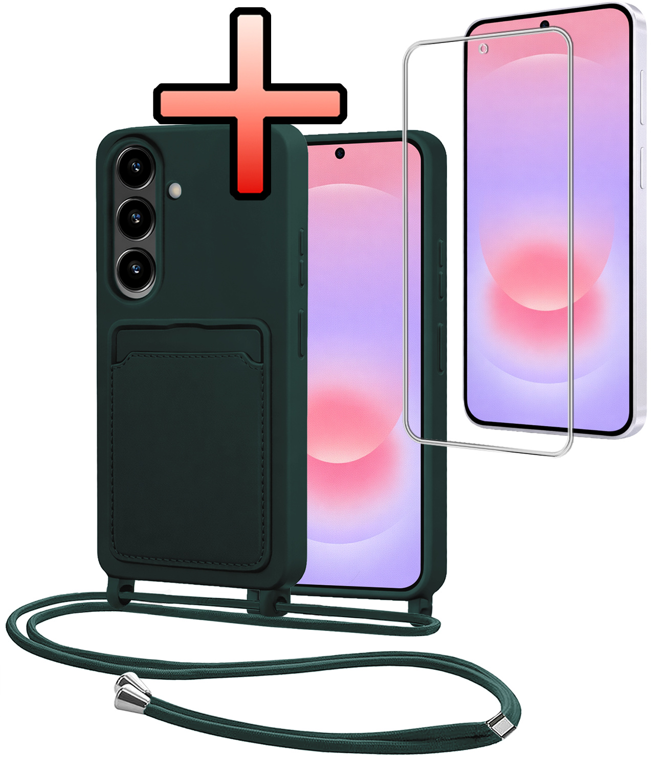 NoXx NoXx Samsung Galaxy A37 Hoesje Pashouder met Koord Met Screenprotector - Donkergroen