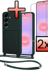 NoXx NoXx Samsung Galaxy A37 Hoesje Pashouder met Koord Met 2x Screenprotector - Donkergroen