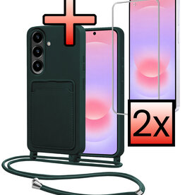 NoXx NoXx Samsung Galaxy A37 Hoesje Pashouder met Koord Met 2x Screenprotector - Donkergroen