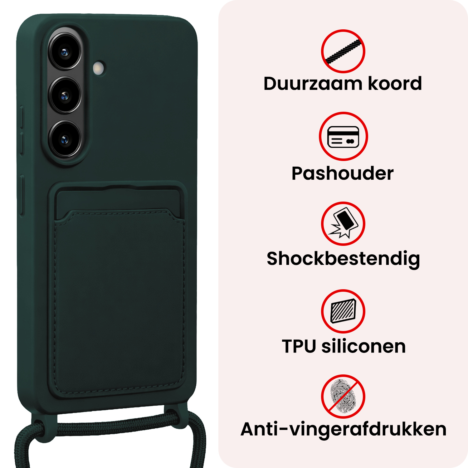 NoXx NoXx Samsung Galaxy A37 Hoesje Pashouder met Koord Met 2x Screenprotector - Donkergroen