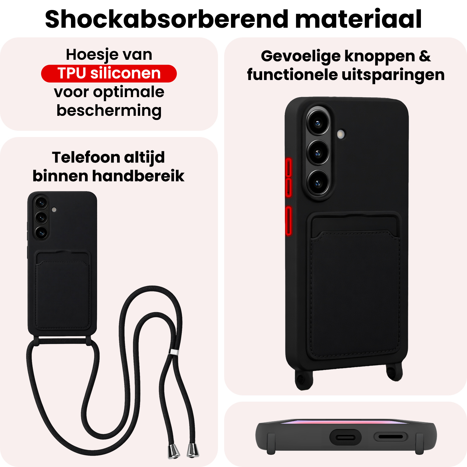 NoXx NoXx Samsung Galaxy A37 Hoesje Pashouder met Koord - Zwart