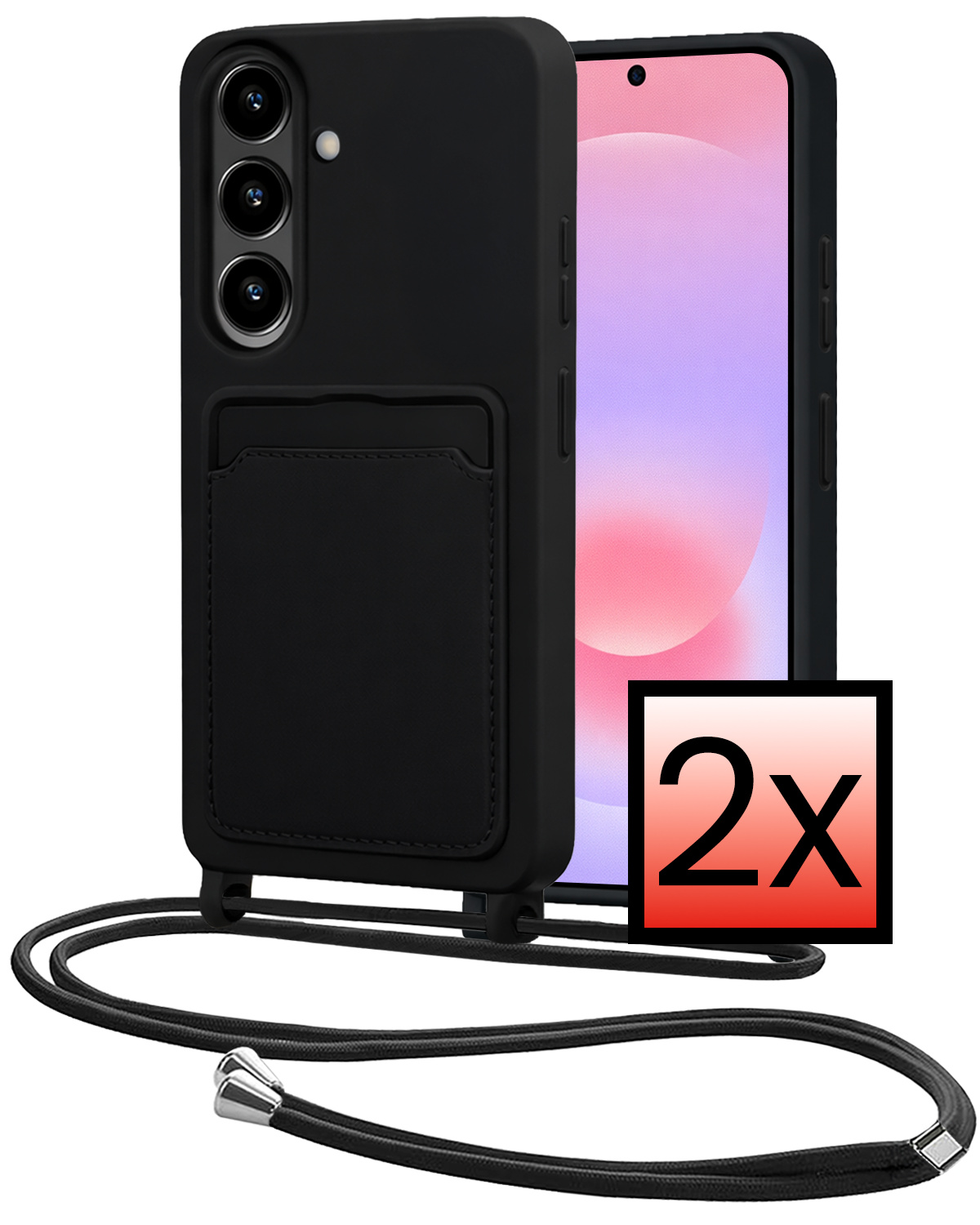 NoXx NoXx Samsung Galaxy A37 Hoesje Pashouder met Koord - Zwart - 2 PACK