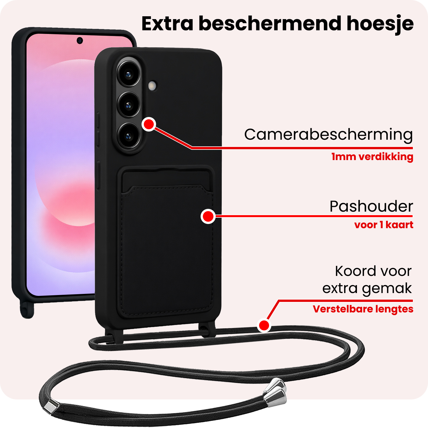 NoXx NoXx Samsung Galaxy A37 Hoesje Pashouder met Koord - Zwart - 2 PACK